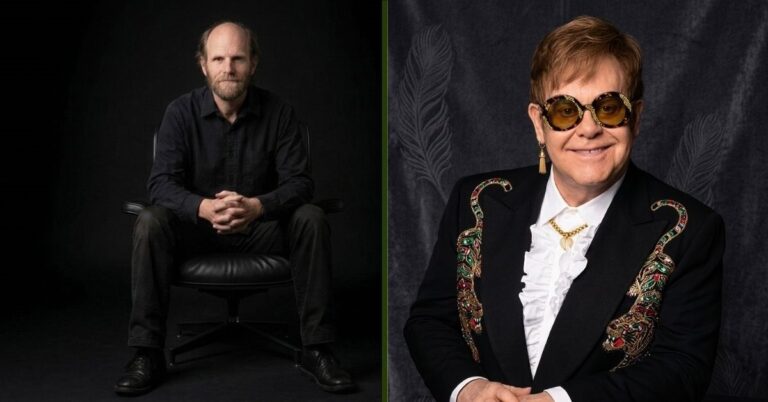 Geoff Dwight and his famous half-brother Elton John shown side by side, illustrating the contrast between Geoff's private life in North Wales and Elton's global music career.