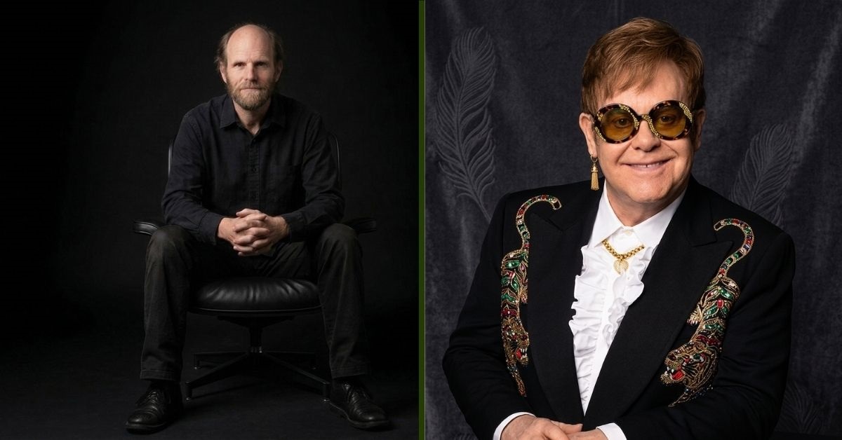 Geoff Dwight and his famous half-brother Elton John shown side by side, illustrating the contrast between Geoff's private life in North Wales and Elton's global music career.