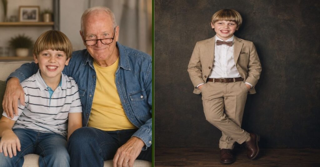 Young boy bonding with grandfather, representing family legacy and generational connection